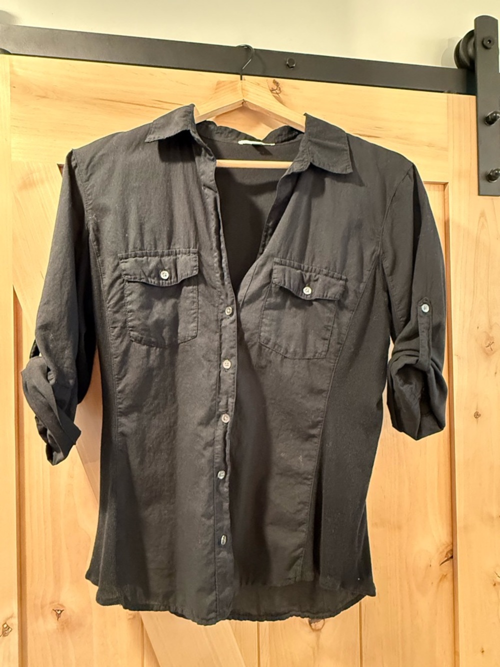 James Perse Black Casual Button-Down Shirt with Roll-Tab Sleeves